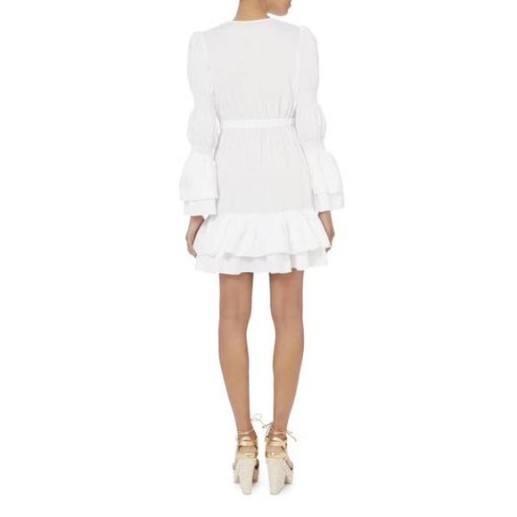 Intermix White Bennet Smocked Sleeve Short Tiered Ruffle Dress Tie Front Sz Sm - Picture 3 of 12